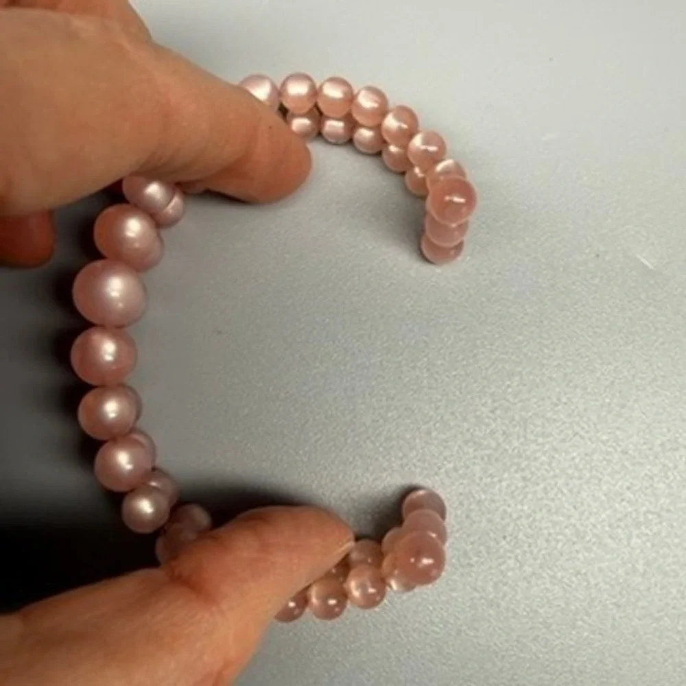 Vintage Moonglow Bracelet Pastel Pink Lucite Bead Double Row Memory Wire  6.5